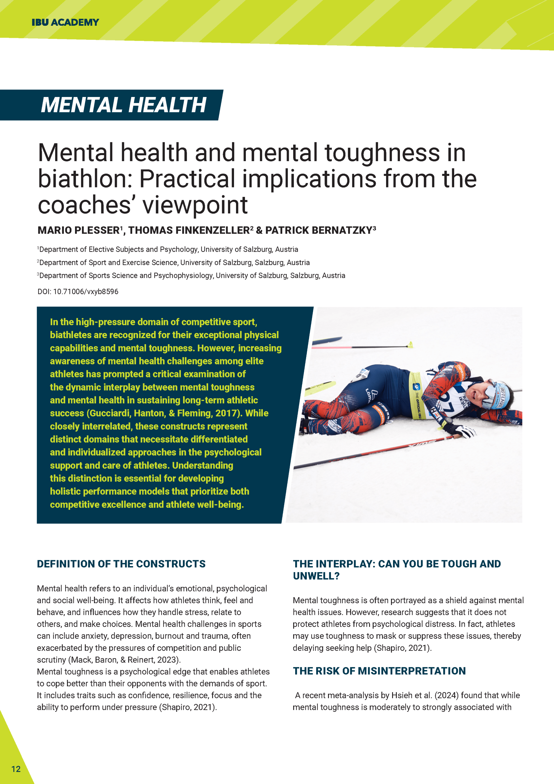 Mental health and mental toughness in biathlon: Practical implications from the coaches’ viewpoint