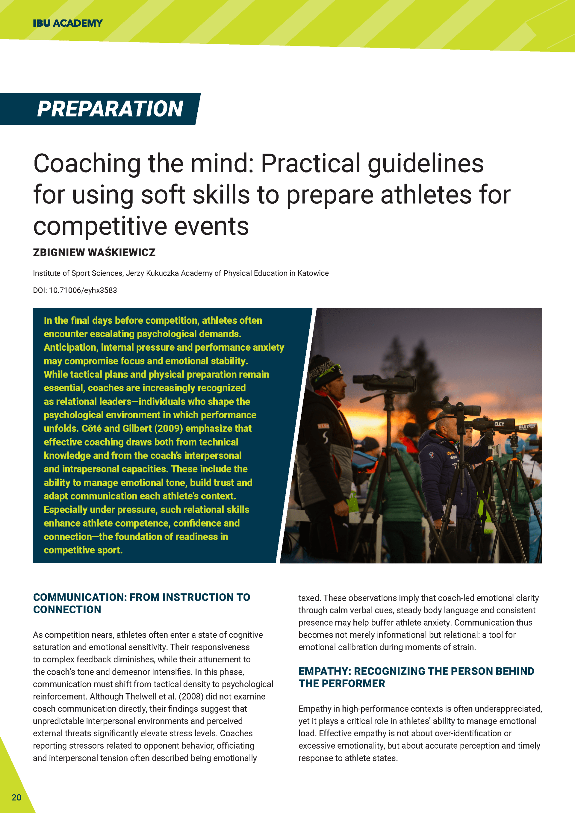 Coaching the mind: Practical guidelines for using soft skills to prepare athletes for competitive events