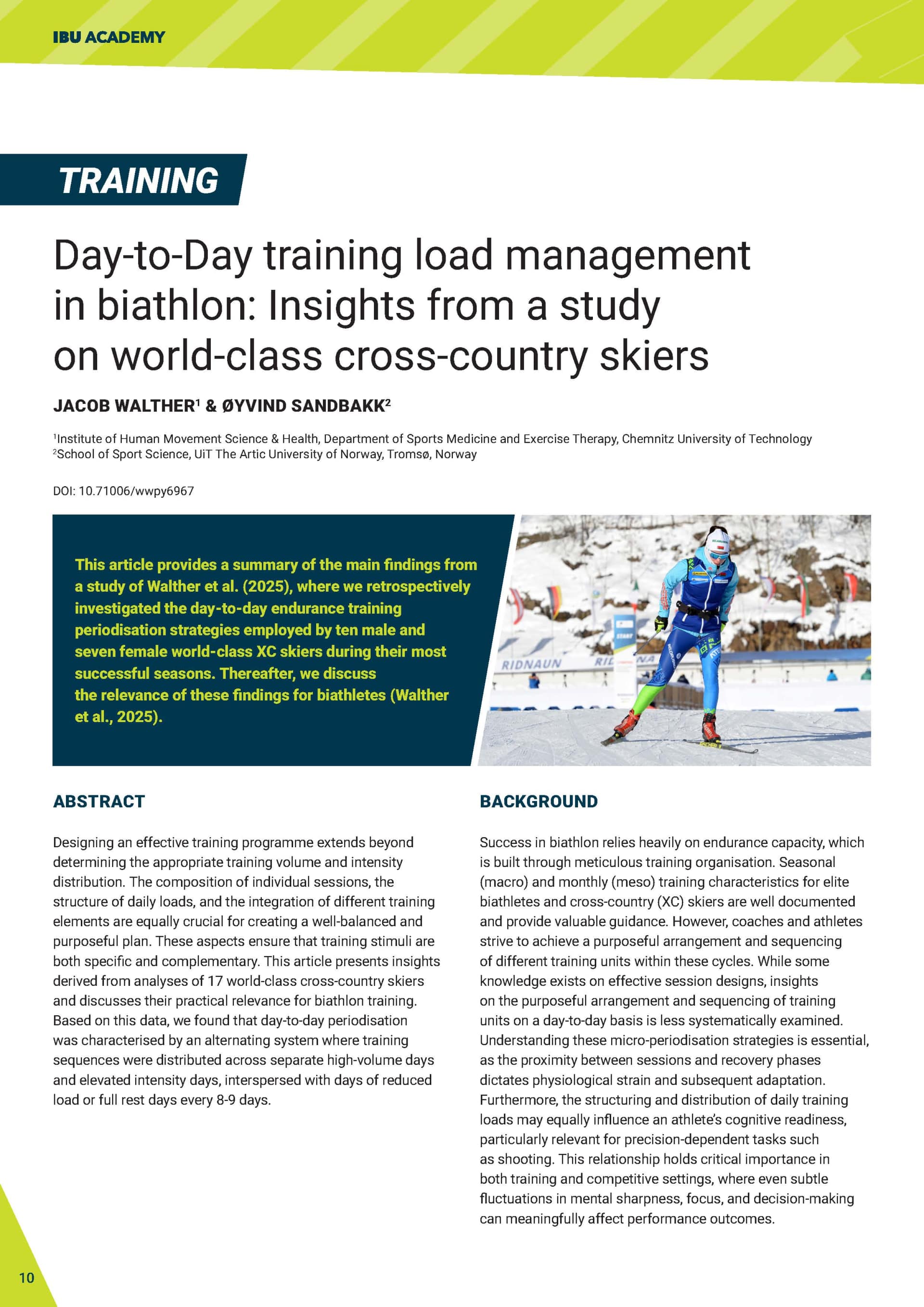 Day-to-Day training load management in biathlon: Insights from a study on world-class cross-country skiers