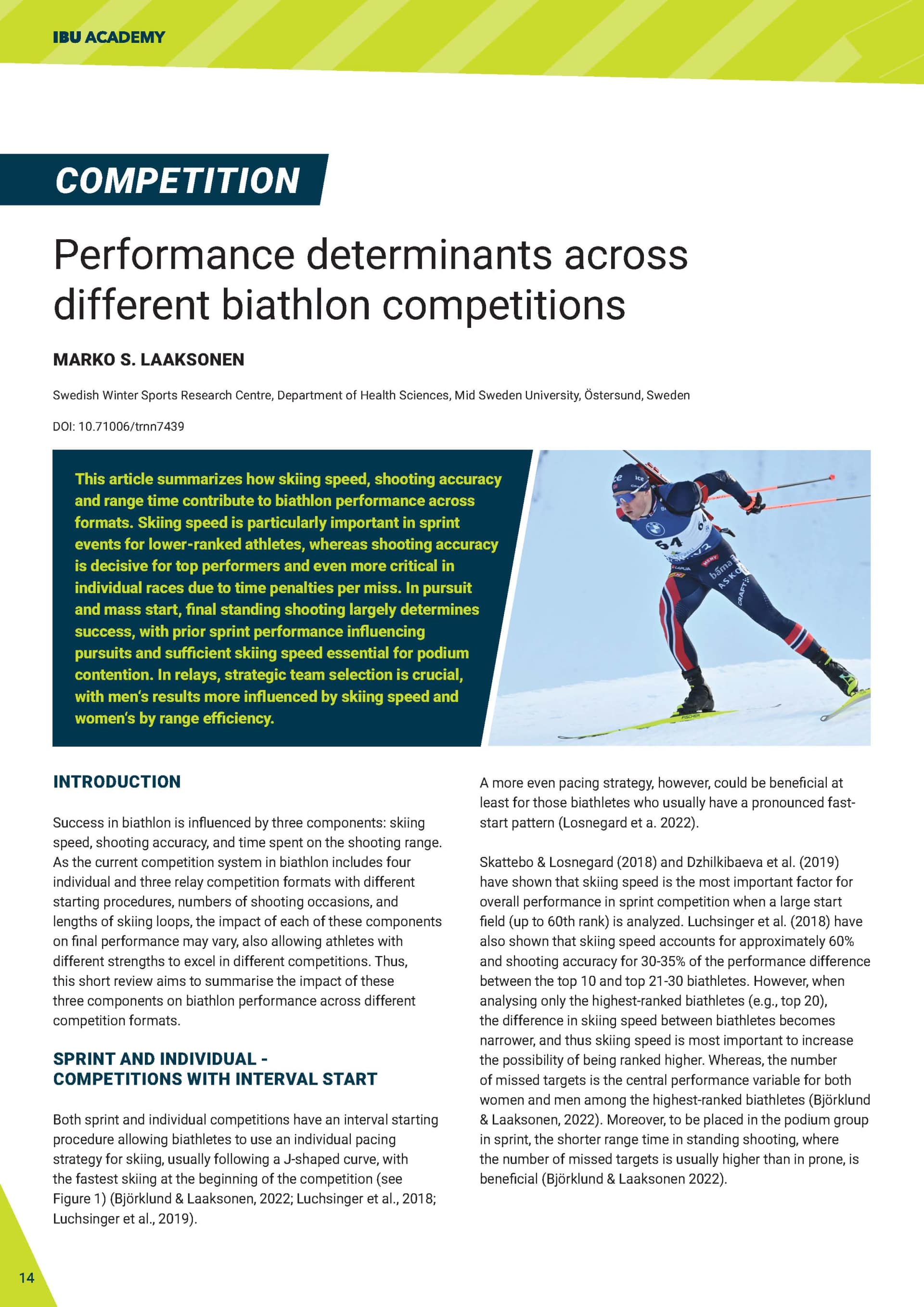 Performance determinants across different biathlon competitions
