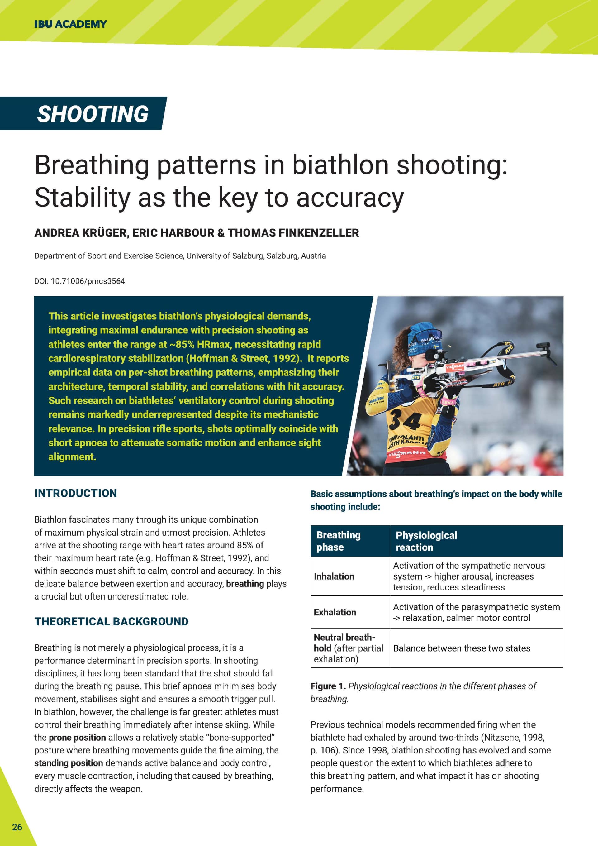 Breathing patterns in biathlon shooting: Stability as the key to accuracy