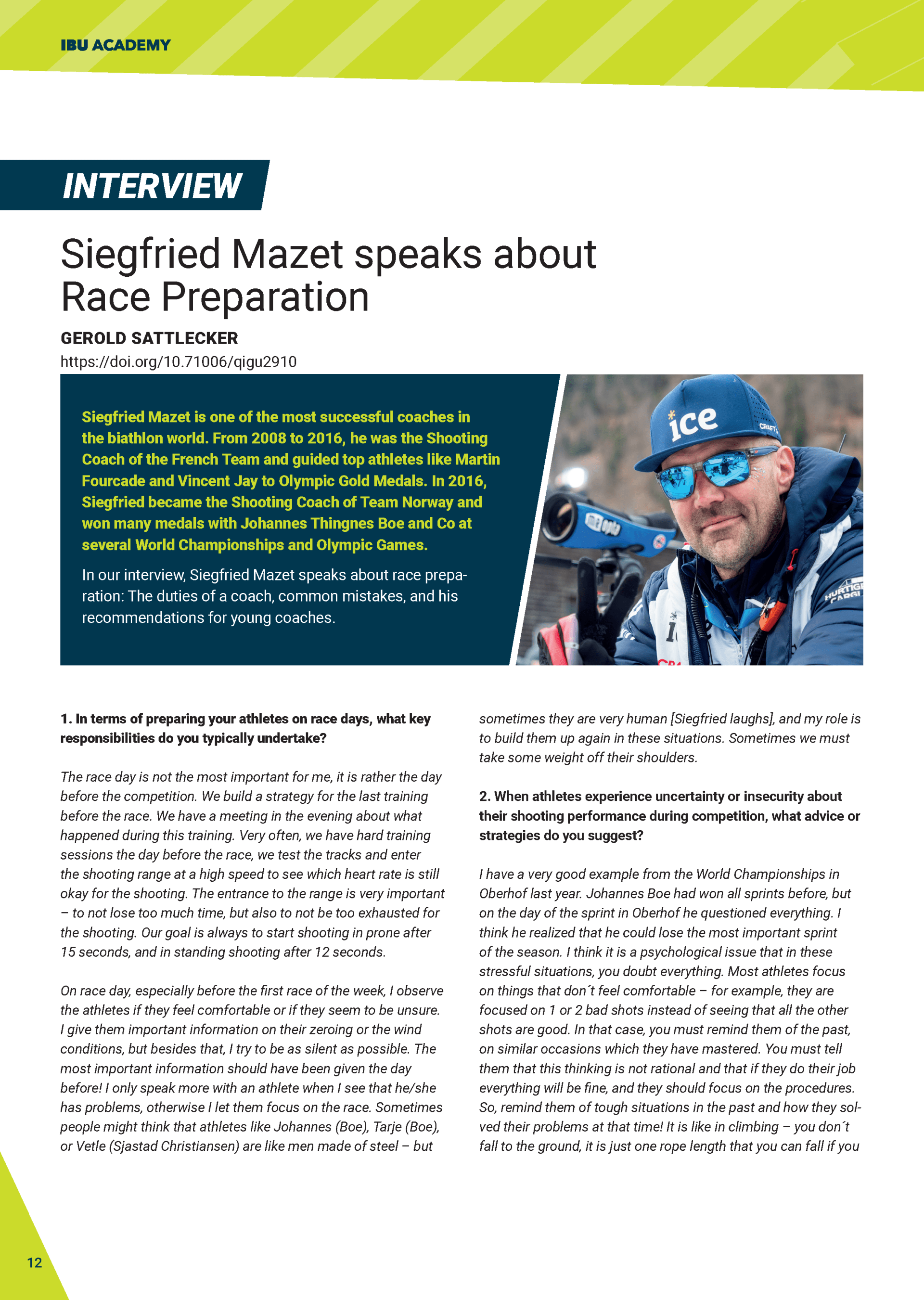 Siegfried Mazet speaks about Race Preparation