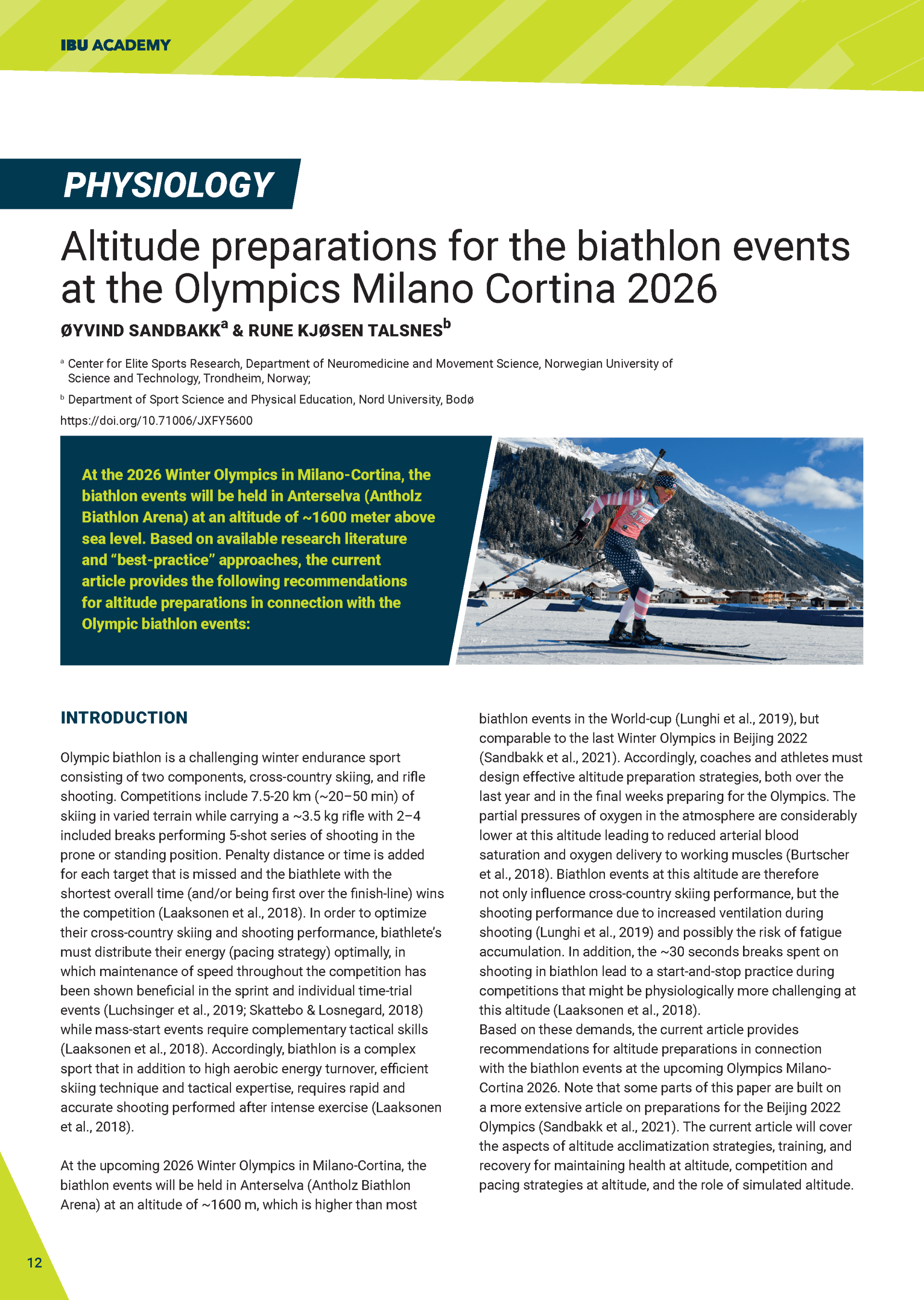 Altitude preparations for the biathlon events at the Olympics Milano Cortina 2026