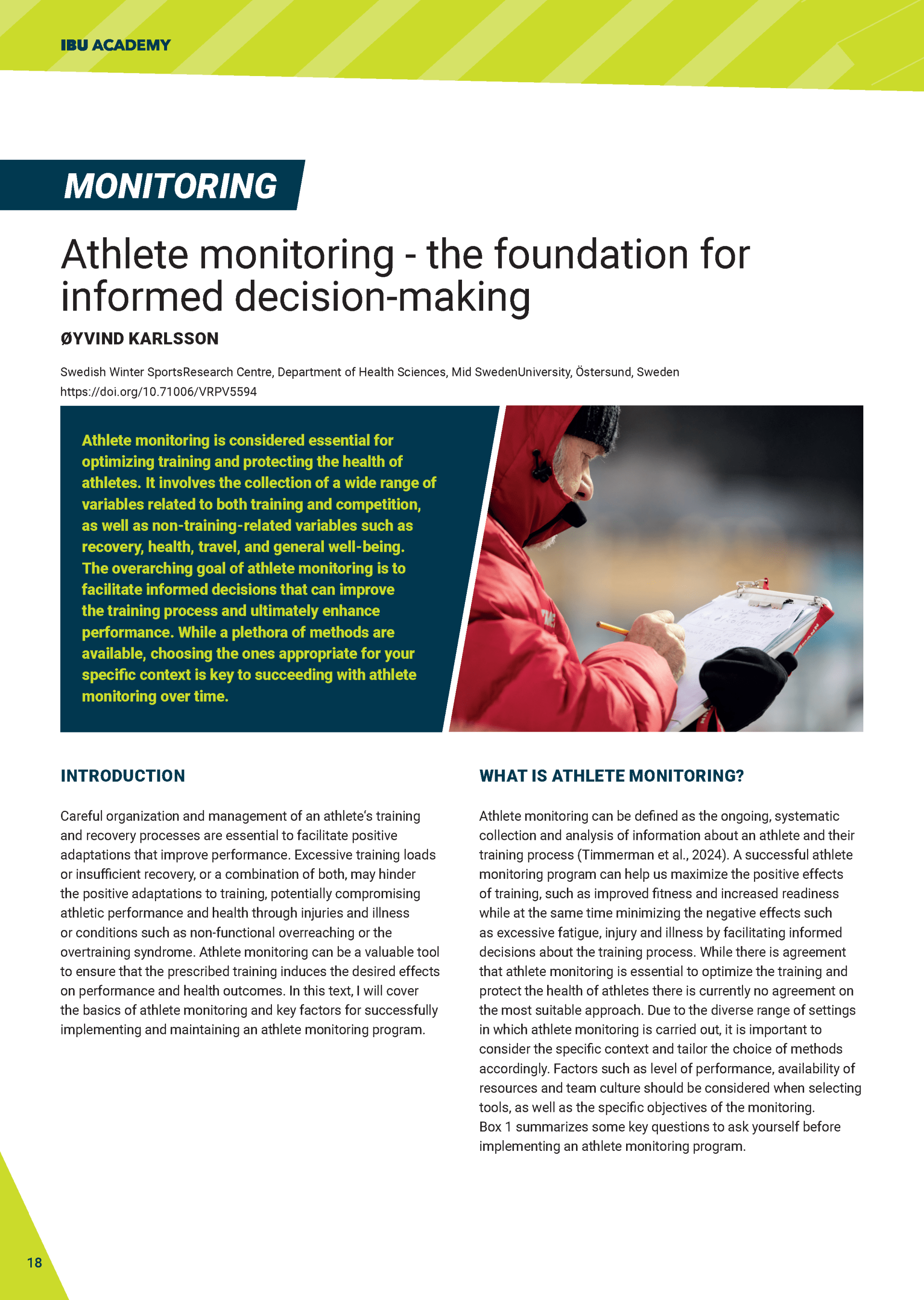 Athlete monitoring - the foundation for informed decision-making