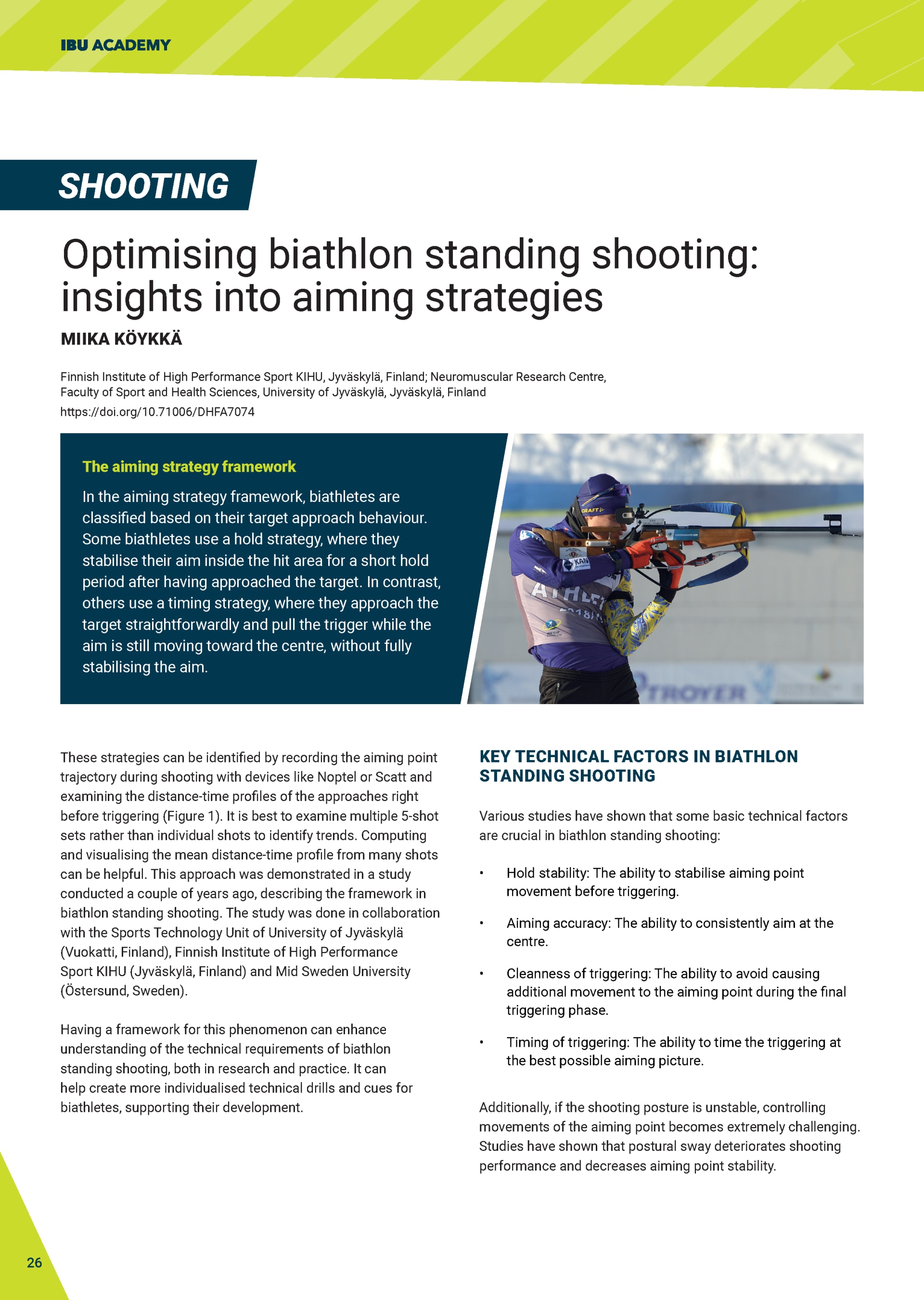 Optimising biathlon standing shooting: insights into aiming strategies