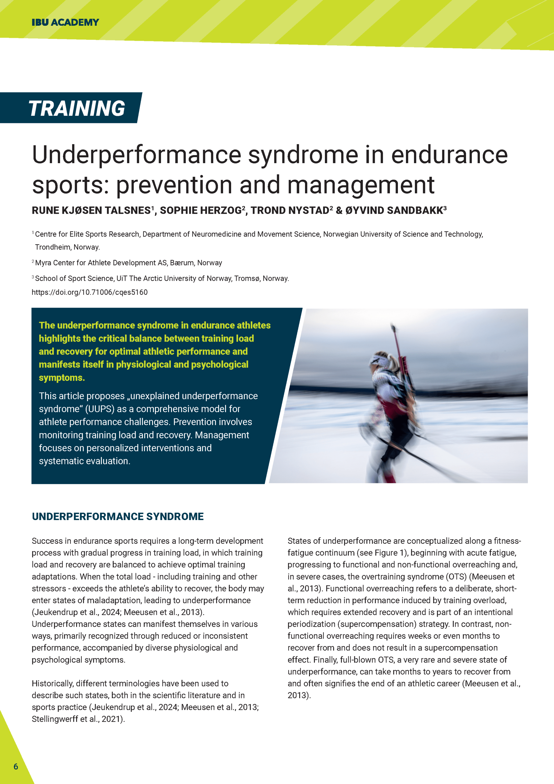 Underperformance syndrome in endurance sports