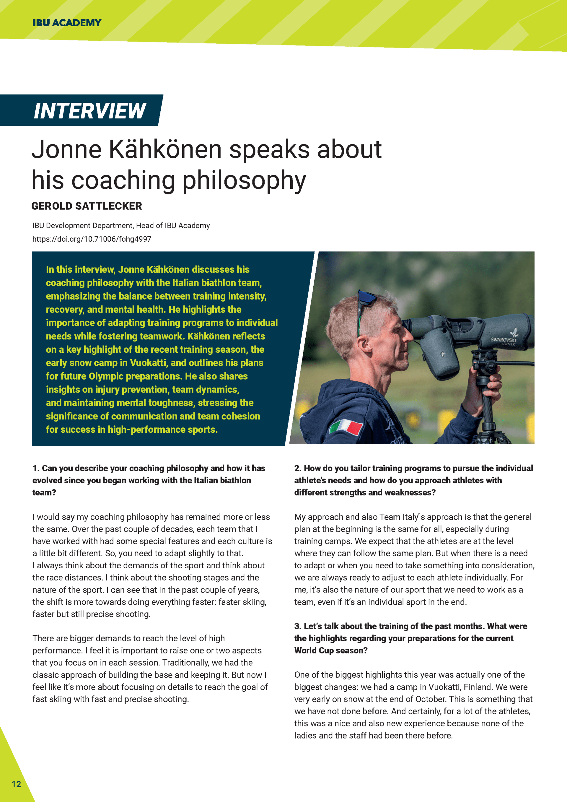 Jonne Kähkönen speaks about his coaching philosophy